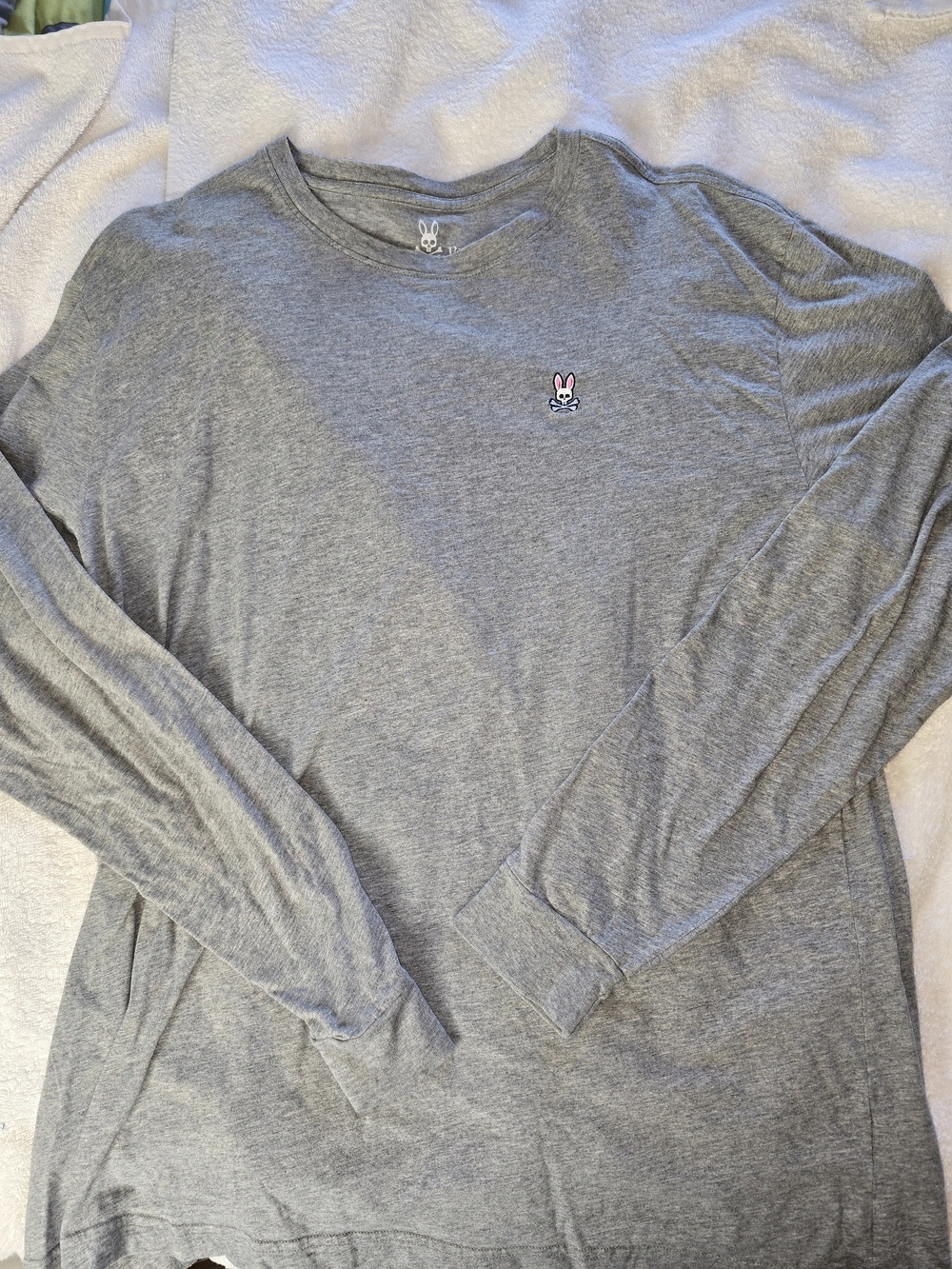 Psycho Bunny Long-Sleeve Crewneck Tee in Heather Gray with Logo Size 8